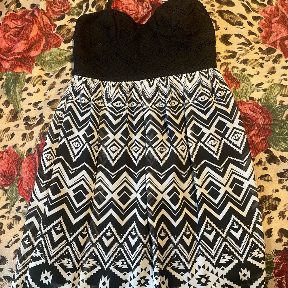 Black and White Strapless Dress